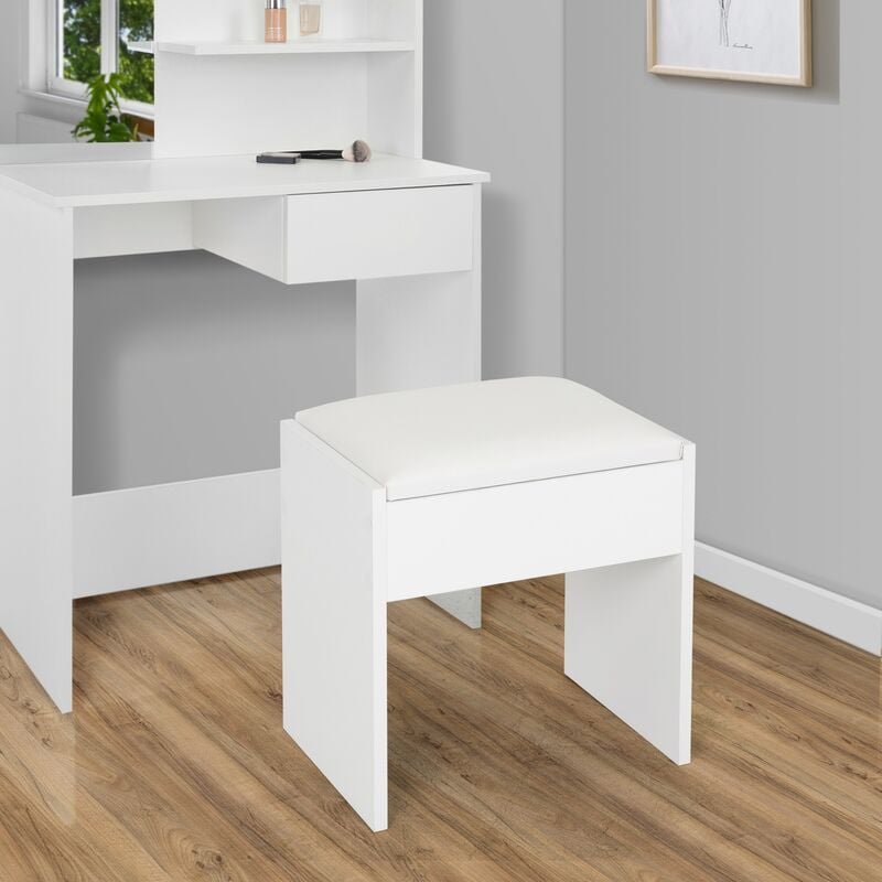 

Taburete de tocador asiento auxiliar elegante silla blanca banqueta de madera