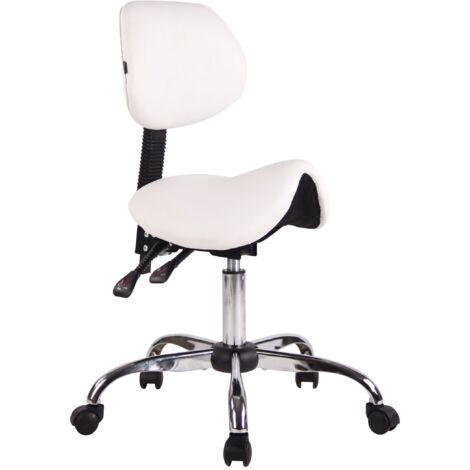 Taburete de trabajo con asiento regulable y giratorio en forma de silla de montar PVC blanco TABO10073/2