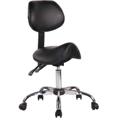 Taburete de trabajo con asiento regulable y giratorio en PVC negro TABO10074