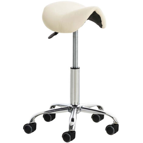 Taburete de trabajo con ruedas en sintético crema TABO10011
