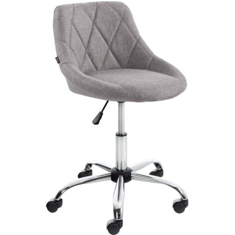 Taburete de trabajo de tela gris con ruedas respaldo con costuras de rombos y estructura de metal cromado 100008396