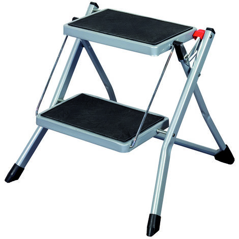 Relaxdays Escalera Plegable, 2 Peldaños, Estribo de Sujeción, para hasta  120 kg, Antideslizante, Taburete de Acero, Rojo