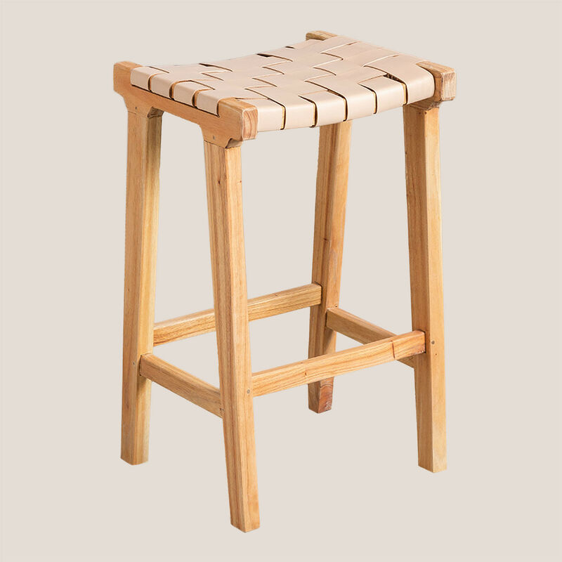 

Taburete Alto en Madera y Piel (66 cm) Zaid Beige Crema - Sklum
