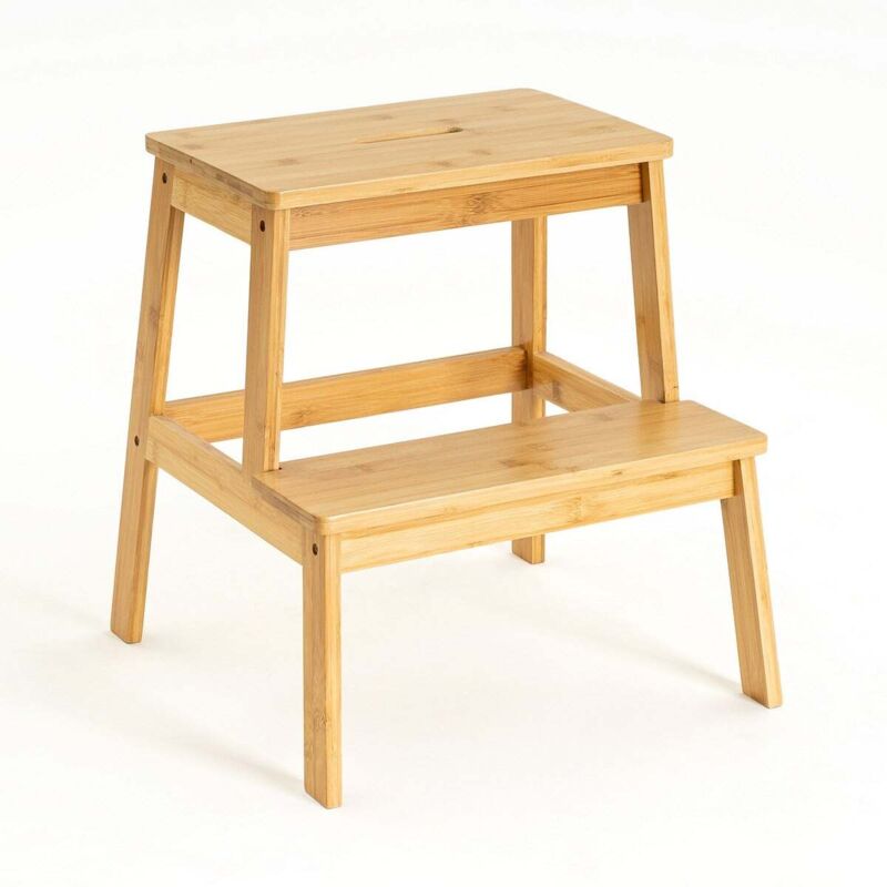 

Taburete escalera 2 alturas nórdico marrón bambú de 47x43x42 cm