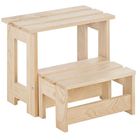 Taburete escalera plegable ASTIGARRAGA de madera de pino con 2 peldaños (42x45,5x27cm)