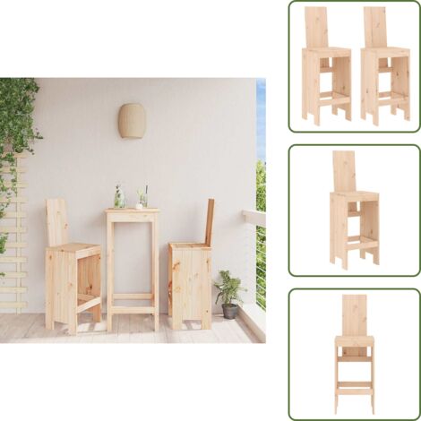 Taburete exterior - vidaXL Taburetes altos de cocina 2 uds madera maciza pino 40x42x120 cm - Diseño rústico
