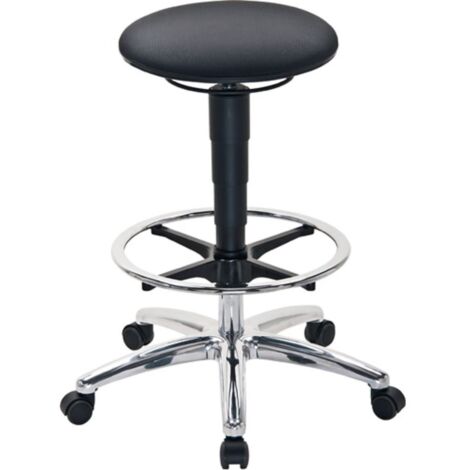 Taburete giratorio con ruedas tope + reposapiés en tejido Supertec, gris