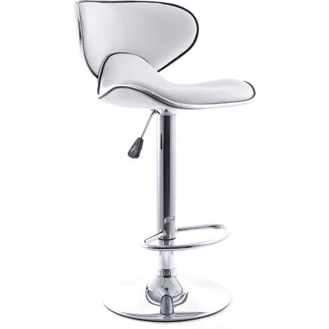 Taburete Giratorio de Bar Curve Back  Blanco - Cromo, Cuero de imitación, Metal