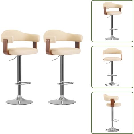 Taburete giratorio - vidaXL Taburetes de cocina 2 uds cuero sintético madera curvada crema - Taburete de cocina cuero sintético
