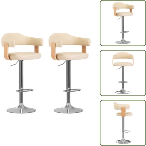 Taburete giratorio - vidaXL Taburetes de cocina 2 uds cuero sintético madera curvada crema - Taburete de cocina cuero sintético