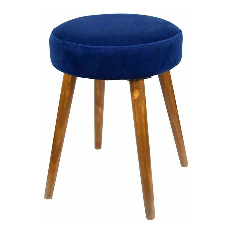 

Taburete Glam Asiento Terciopelo Color Azul Patas Madera vestidor salón Dormitorio 49x36 cm (Pack de 2)