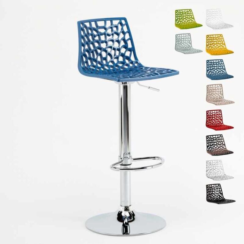 

Taburete Grand Soleil SPIDER para cafetería bar cocina alto fijo giratorio reposapiés regulable | Azul Marino