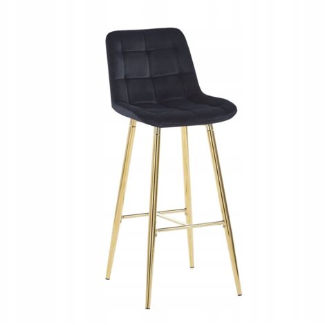 Taburete H2-FX de terciopelo negro (estructura dorada)