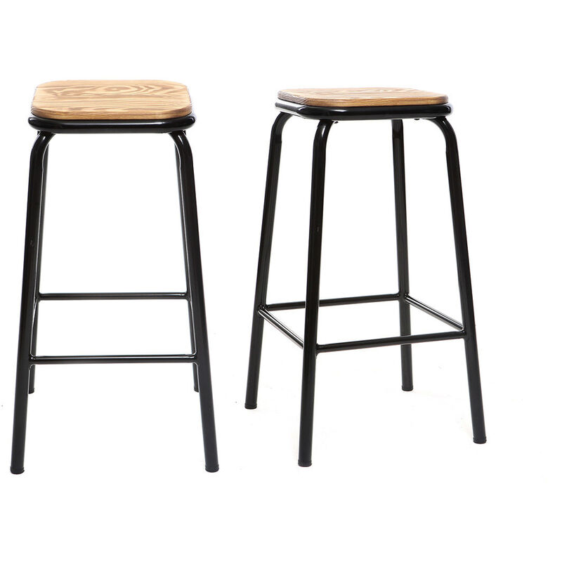 

Taburete industrial negro y madera oscura 65 cm lote de 2 MEMPHIS