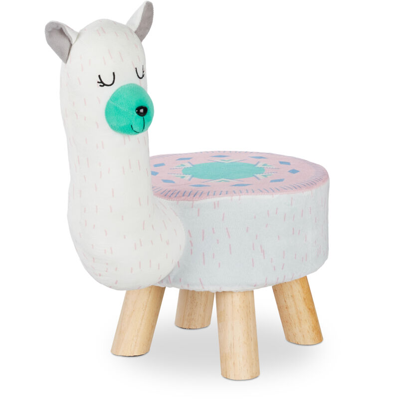 

Taburete Infantil Llama, Forma Animal, Silla Niños, Suave, Funda Extraíble, 48 x 28 x 42 cm, Blanco