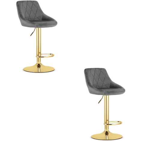 Taburete KAST - terciopelo gris / base dorada x 2