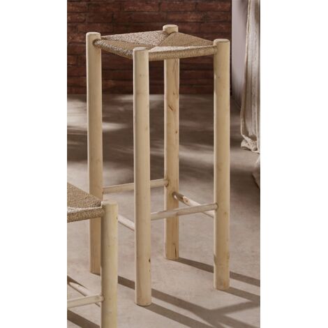 Taburete Madera Nat. C/Asiento De Cuerda 75 Cms. 32Dx75 Cms