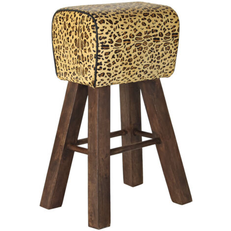Taburete Madera Piel 43X35X75 Leopardo Marron MB185300