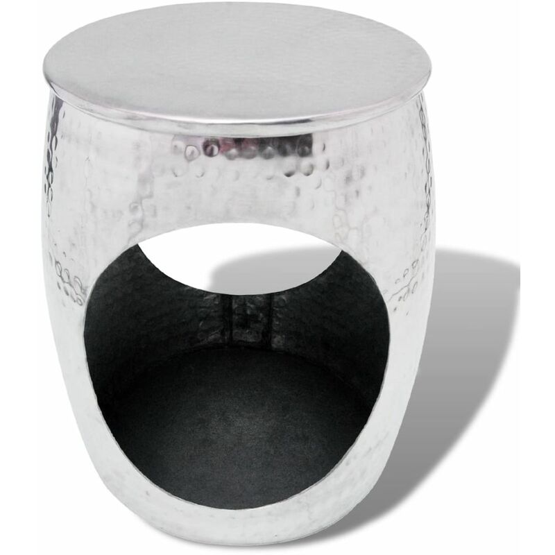 

Taburete mesita auxiliar con forma de barrril aluminio plateado