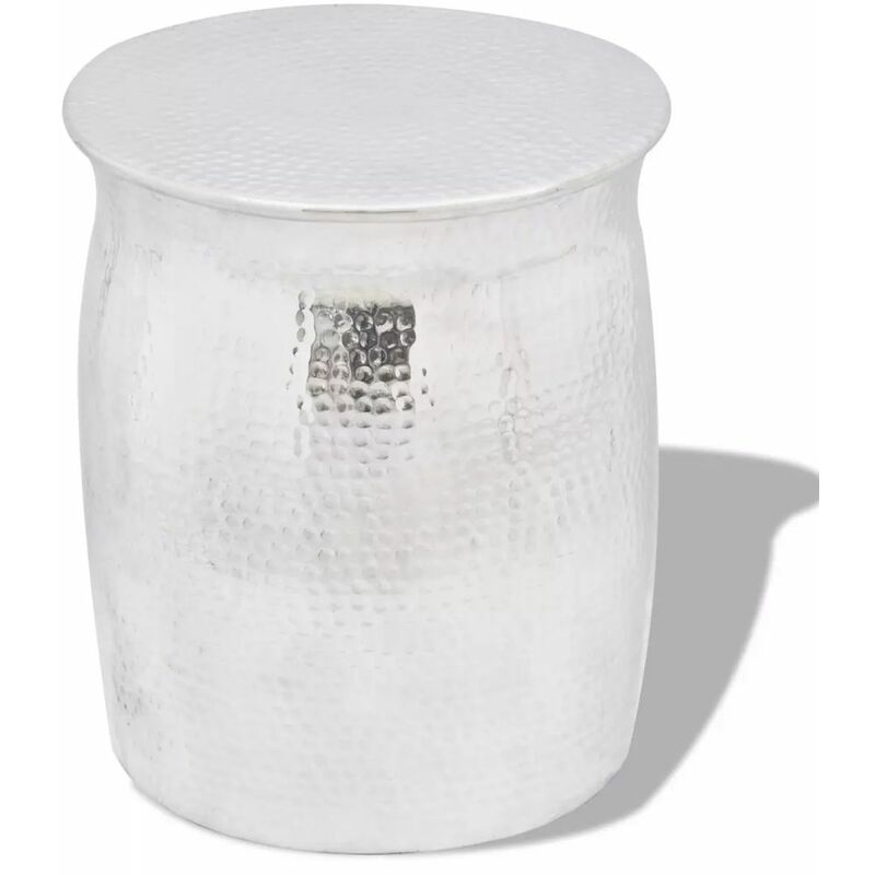 

Taburete/mesita de centro de aluminio martillado plateado