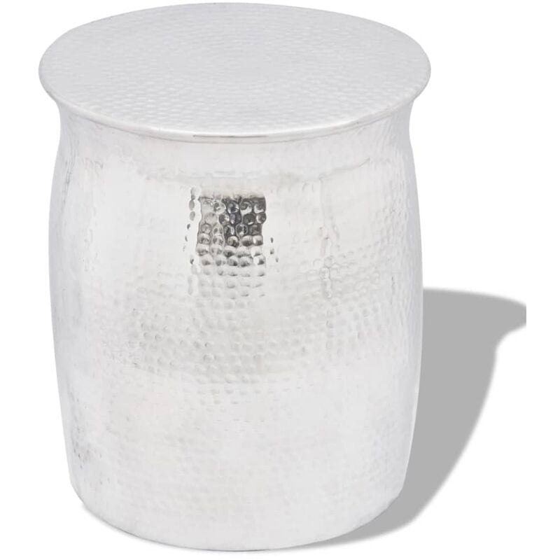 

Taburete/mesita de centro de aluminio martillado plateado