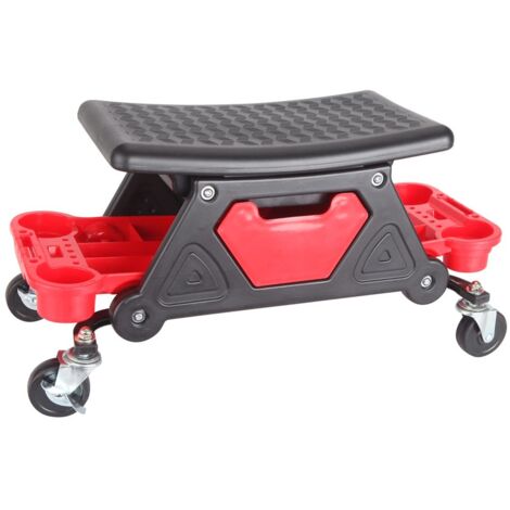 Taburete móvil para taller con capacidad de 136 kg, ruedas giratorias y bandejas para guardar herramientas asiento rodante de alta resistencia para mecánicos, ideal para la reparación de automóviles y