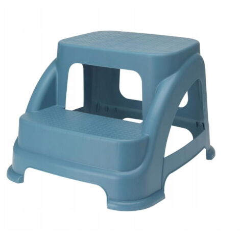 Taburete multifuncional de plástico de dos escalones con reposabrazos, 48 ​​x 38 x 28 cm, color azul