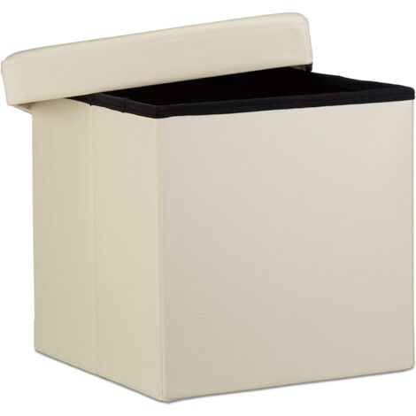 Taburete otomano banco plegable mueble de almacenaje sintético estable 38 cm beige 1300028064