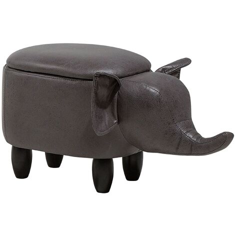 Taburete para niños con forma de elefante animal con almacenamiento piel sintética gris oscuro patas de madera Elephant - Gris