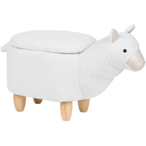 Taburete para niños en forma de alpaca tapizado en tela de poliéster blanca patas de madera función de almacenamiento reposapiés Alpaca - Blanco