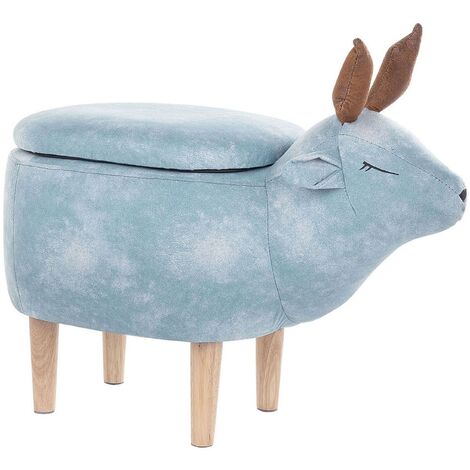 Taburete para niños en forma de reno tapizado en tela de poliéster azul claro patas de madera función de almacenamiento Reindeer - Azul