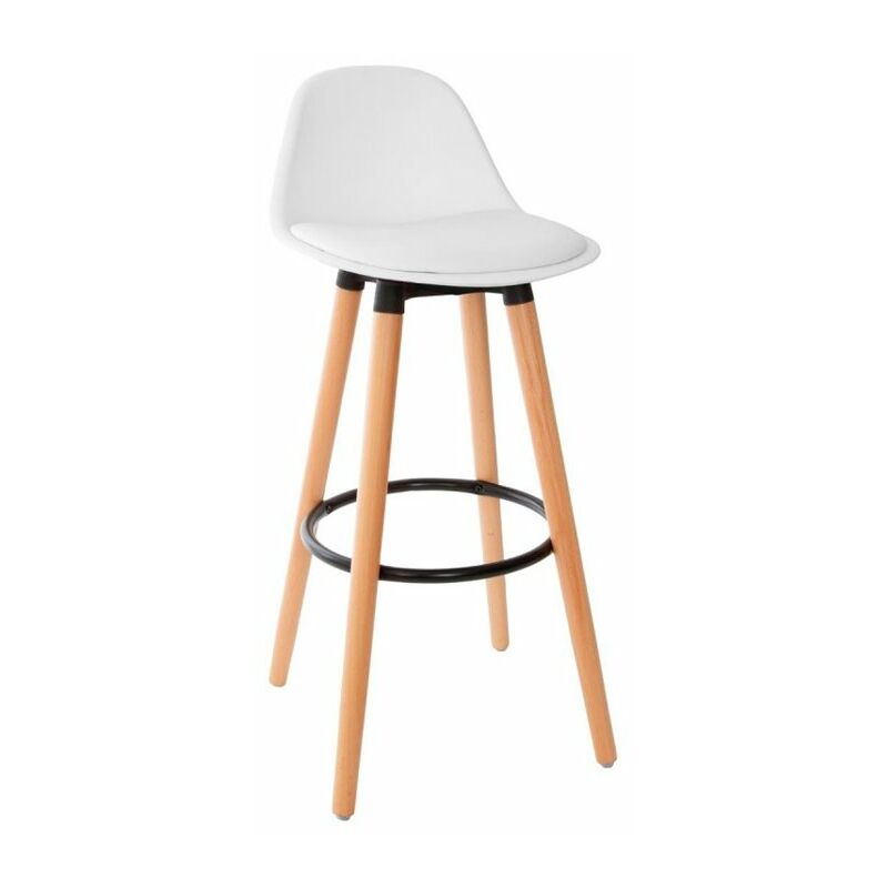 

Taburete blanco con patas de madera Maxon