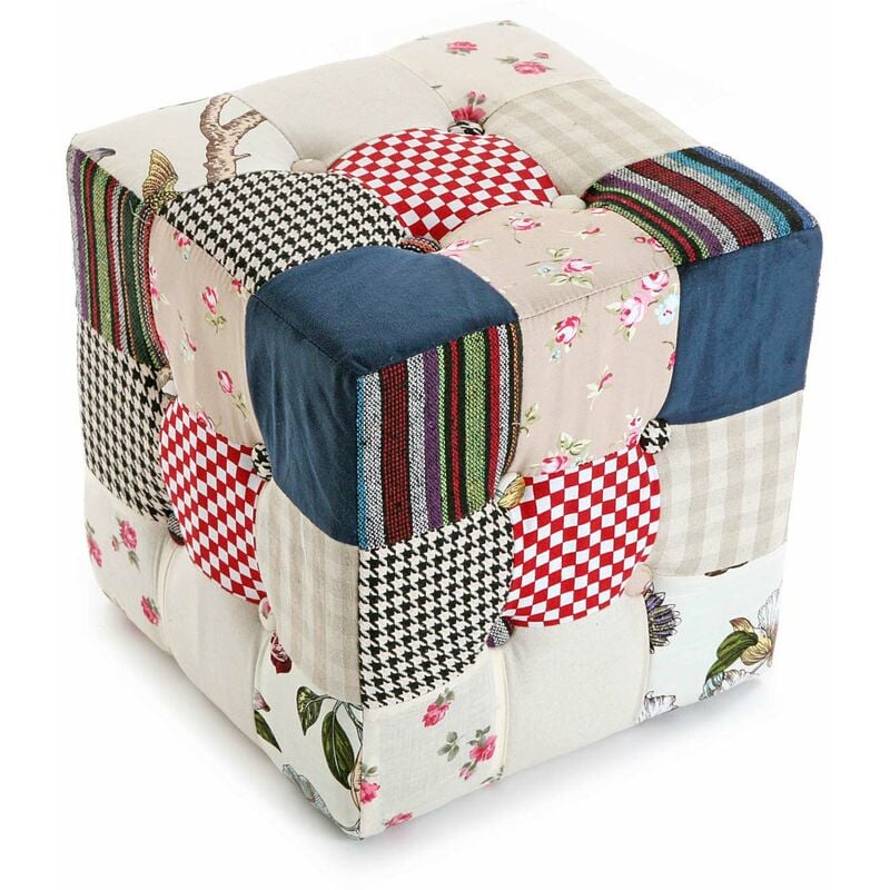 

Romantic Patchwork Taburete puff cuadrado Reposapiés, 35x35x35cm - Azul - Versa