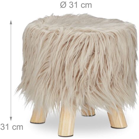 Taburete pelo pelo sintético puf 4 patas madera marrón 1300027962