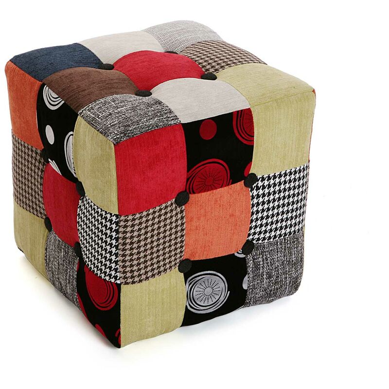 

Philippe Taburete puff cuadrado Reposapiés, 35x35x35cm - Rojo, gris y azul - Versa