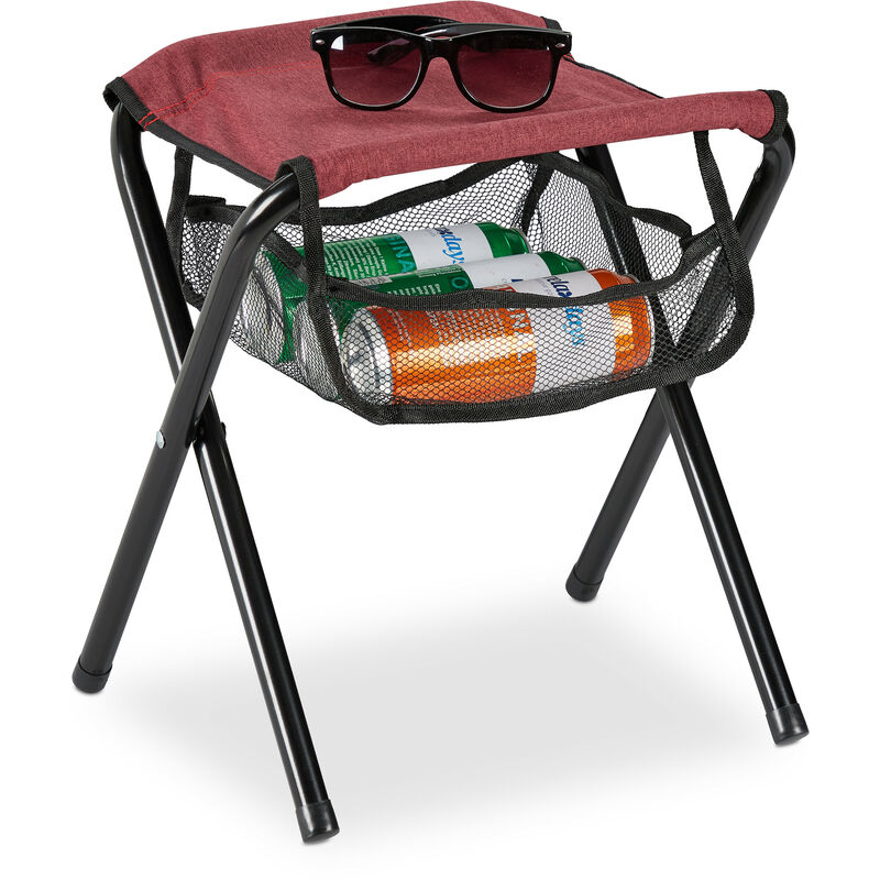 

Taburete Plegable, Bolsa Malla, Resiste 120 kg, Banqueta Camping, Portátil, Ligero, Silla, 39x29x35 cm, Rojo