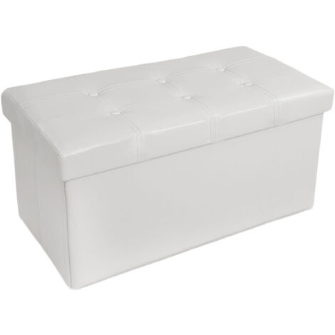 Taburete plegable con caja de almacenamiento - taburete tipo puf plegable, asiento con espacio de almacenamiento, taburete de cuero sintético y madera