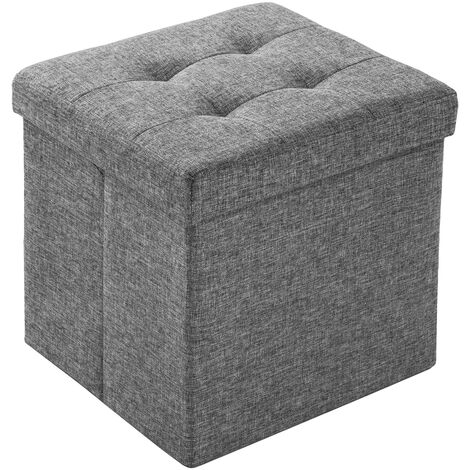 Taburete plegable con compartimiento de almacenaje - taburete tipo puf plegable, asiento con espacio de almacenamiento, taburete de madera y textil