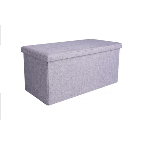 Taburete plegable con compartimentos de almacenaje, tejido de lino, para usar como zapatero, en el pasillo o como asiento, 76 x 38 x 35 cm, gris