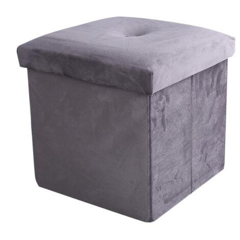 Taburete plegable de franela con tapa, ideal para dormitorio y salón, color gris oscuro - 30 x 30 x 30 cm