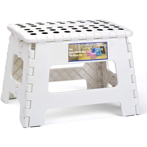 Taburete Plegable Portátil Blanco para Niños y Adultos, Taburete Plegable De Plástico Pequeño, Antideslizante Para Cocina, Baño, Jardín, Dormitorio, 22 Cm,