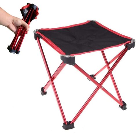 Taburete plegable rojo para exteriores, taburete plegable de aluminio para acampar, taburete plegable compacto para acampar, adecuado para acampar al aire libre, viajes, pesca, barbacoa, portátil