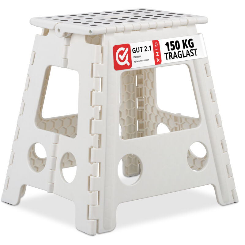 

Taburete Plegable XL, Hasta 120 kg, Plástico, 39,5 cm, Blanco