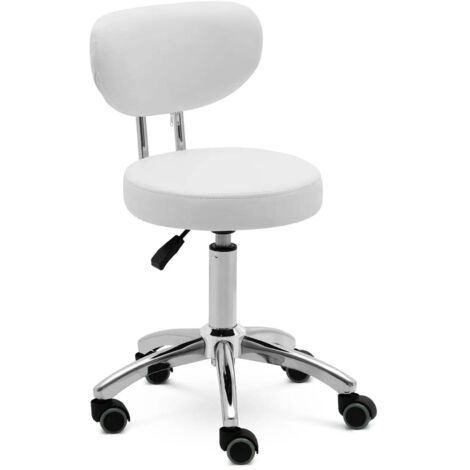Taburete profesional con ruedas y respaldo 60 cm 150 kg color blanco 140010098