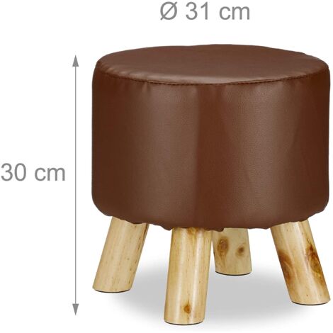 Taburete redondo con 4 patas de madera y sintético marrón 1300028183