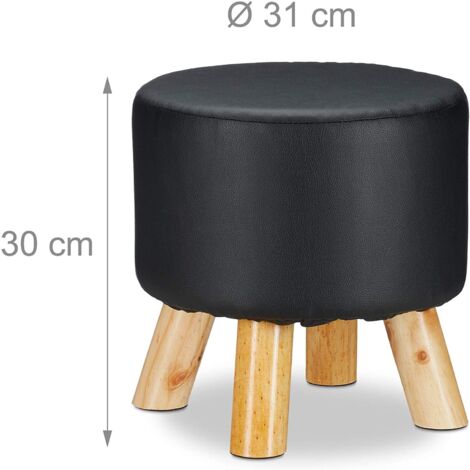 Taburete redondo con 4 patas de madera y sintético negro 1300028182