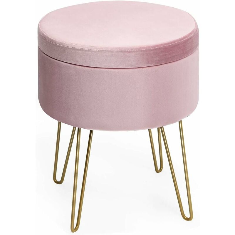 

Taburete Redondo Puff con Espacio de Almacenamiento Otomana Taburete Reposapiés Taburete Tapizado con Patas de Metal para Dormitorio Salón Rosa