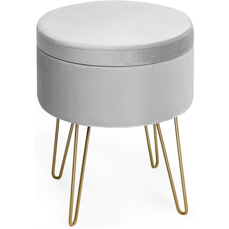 

Taburete Redondo Puff con Espacio de Almacenamiento Otomana Taburete Reposapiés Taburete Tapizado con Patas de Metal para Dormitorio Salón Gris