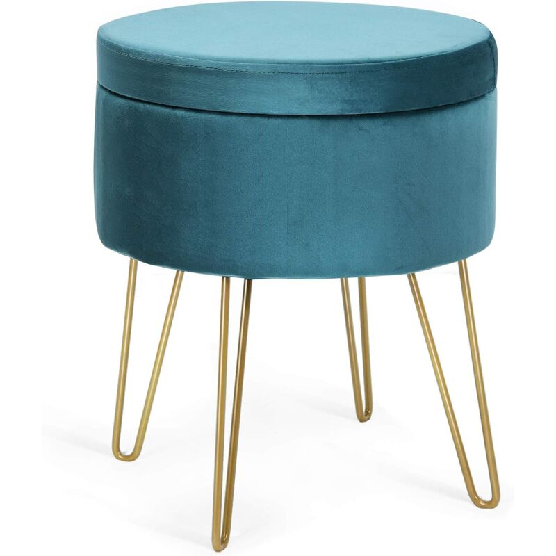 

Taburete Redondo Puff con Espacio de Almacenamiento Otomana Taburete Reposapiés Taburete Tapizado con Patas de Metal para Dormitorio Salón Verde