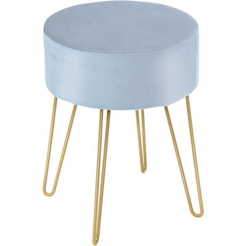 

Taburete Redondo Puff Otomana Taburete Tapizado Taburete Reposapiés con Patas de Metal para Dormitorio Salón Azul Claro